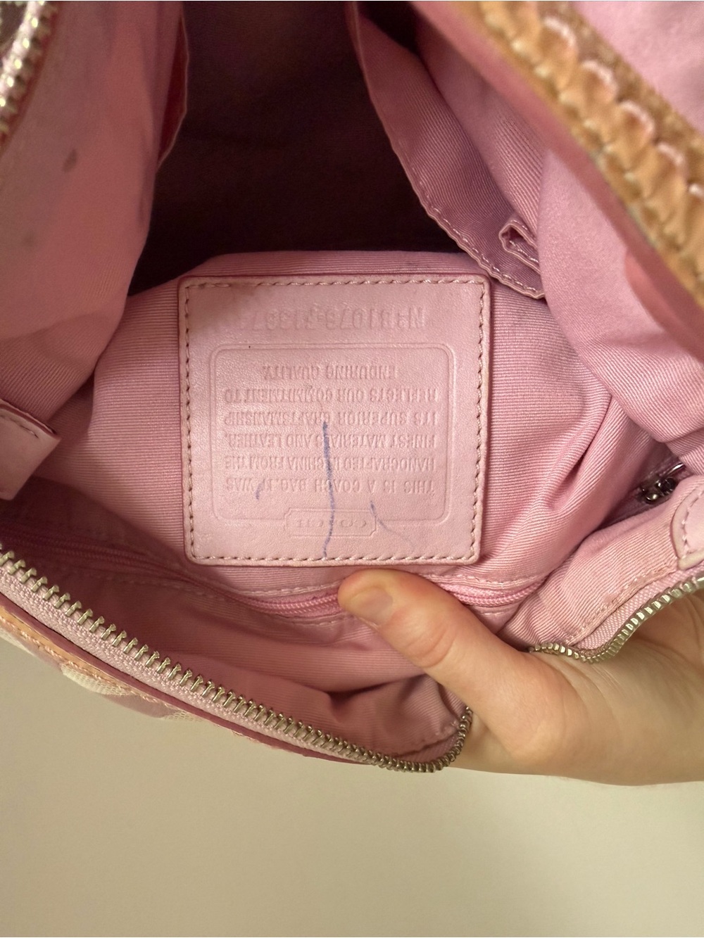 Coach Pink Signature Jacquard Canvas Leather Zip Shoulder Bag - Picture 8 of 9